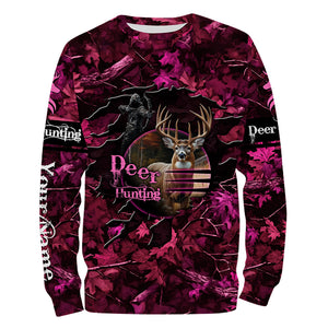 Deer hunting pink camo Custom Name all over printed shirts, Hunting gift for hunter girl NQS3922