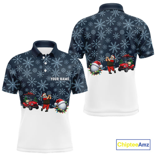 Blue snowflake pattern Christmas Golf Polo Shirts For Men custom mens golf attire, unique golf gifts NQS10865