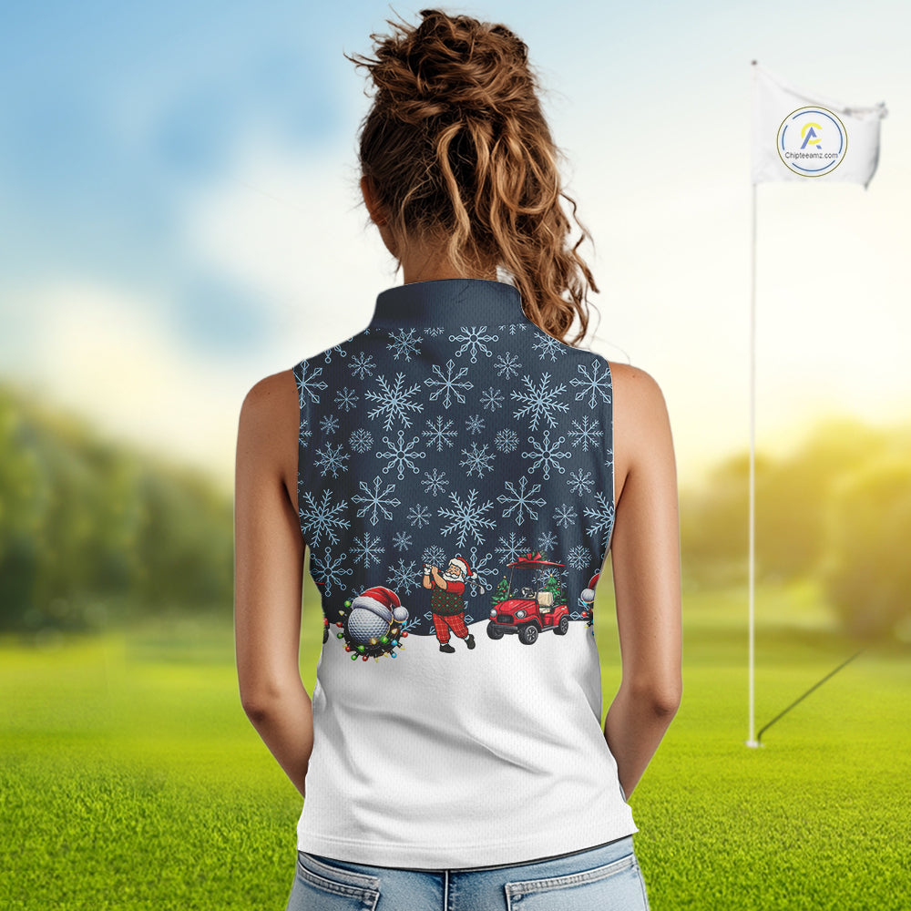 Blue snowflake pattern Christmas Sleeveless Golf Polo Shirt custom golf attire, unique golf gifts NQS10865
