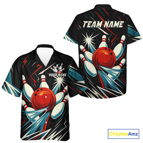 Lightning Thunder Retro Bowling Hawaiian Shirt Custom Bowling Team League Shirt, Gift For Bowlers NQS10867