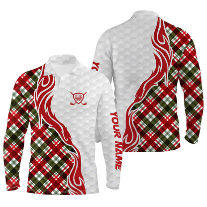 Custom Christmas plaid pattern Golf Polo Shirts For Men, Personalized Golf Team Jerseys NQS8924