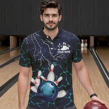 Load image into Gallery viewer, Blue Shark Camo Lightning Thunder Bowling Shirts For Men Custom Bowling Team Shirts, Gift For Bowler NQS9372