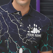 Load image into Gallery viewer, Blue Shark Camo Lightning Thunder Bowling Shirts For Men Custom Bowling Team Shirts, Gift For Bowler NQS9372