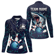 Load image into Gallery viewer, Blue Shark Camo Lightning Thunder Bowling Shirts For Women Custom Bowling Team Shirts, Gift For Bowler NQS9372