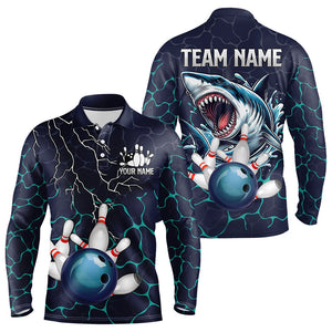 Blue Shark Camo Lightning Thunder Bowling Shirts For Men Custom Bowling Team Shirts, Gift For Bowler NQS9372