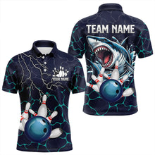 Load image into Gallery viewer, Blue Shark Camo Lightning Thunder Bowling Shirts For Men Custom Bowling Team Shirts, Gift For Bowler NQS9372