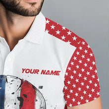 Load image into Gallery viewer, Red, white and blue American Flag Skull Mens golf polo shirts custom patriotic golf attire for mens NQS9375