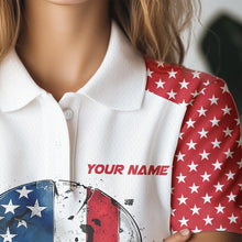 Load image into Gallery viewer, Red, white and blue American Flag Skull Women golf polo shirt custom patriotic golf attire for ladies NQS9375