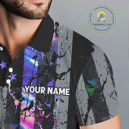 Black American Flag Hologram Mens golf polo shirts Custom patriotic mens golf shirts, best golf gifts NQS11640