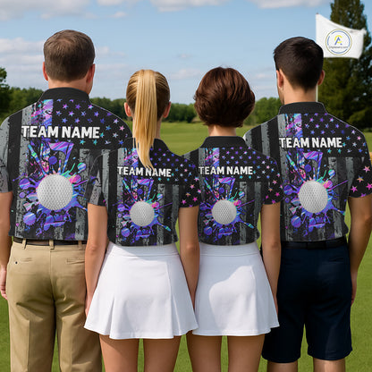 Black American Flag Hologram Mens golf polo shirts Custom patriotic mens golf shirts, best golf gifts NQS11640