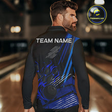 Load image into Gallery viewer, Black and Blue Flame Bowling Polo, Quarter Zip Shirts For Men Custom Bowling Outfit Team Jerseys NQS9962