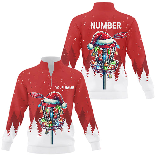 Christmas Quarter zip disc golf sweatshirt custom Christmas disc golf basket Disc golf sweater NQS8940