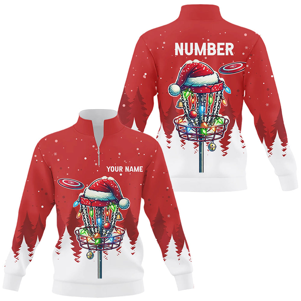 Christmas Quarter zip disc golf sweatshirt custom Christmas disc golf basket Disc golf sweater NQS8940