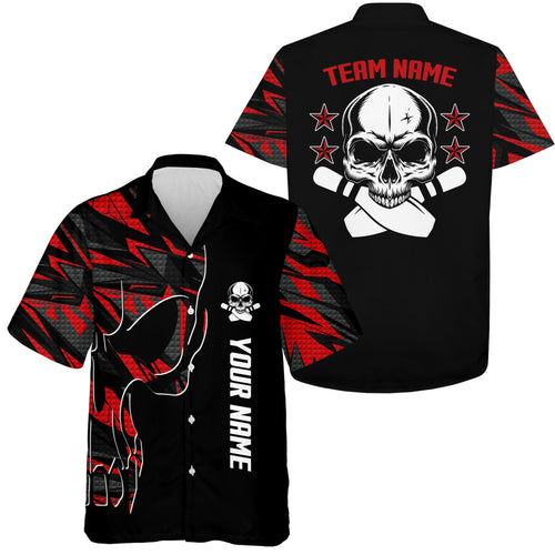 Bowling Hawaiian Shirt custom name and team name Skull Bowling, team bowling shirts | Red NQS4553