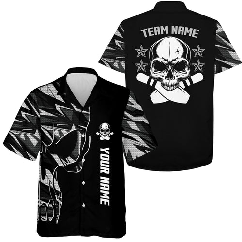 Bowling Hawaiian Shirt custom name and team name Skull Bowling, team bowling shirts | White NQS4553