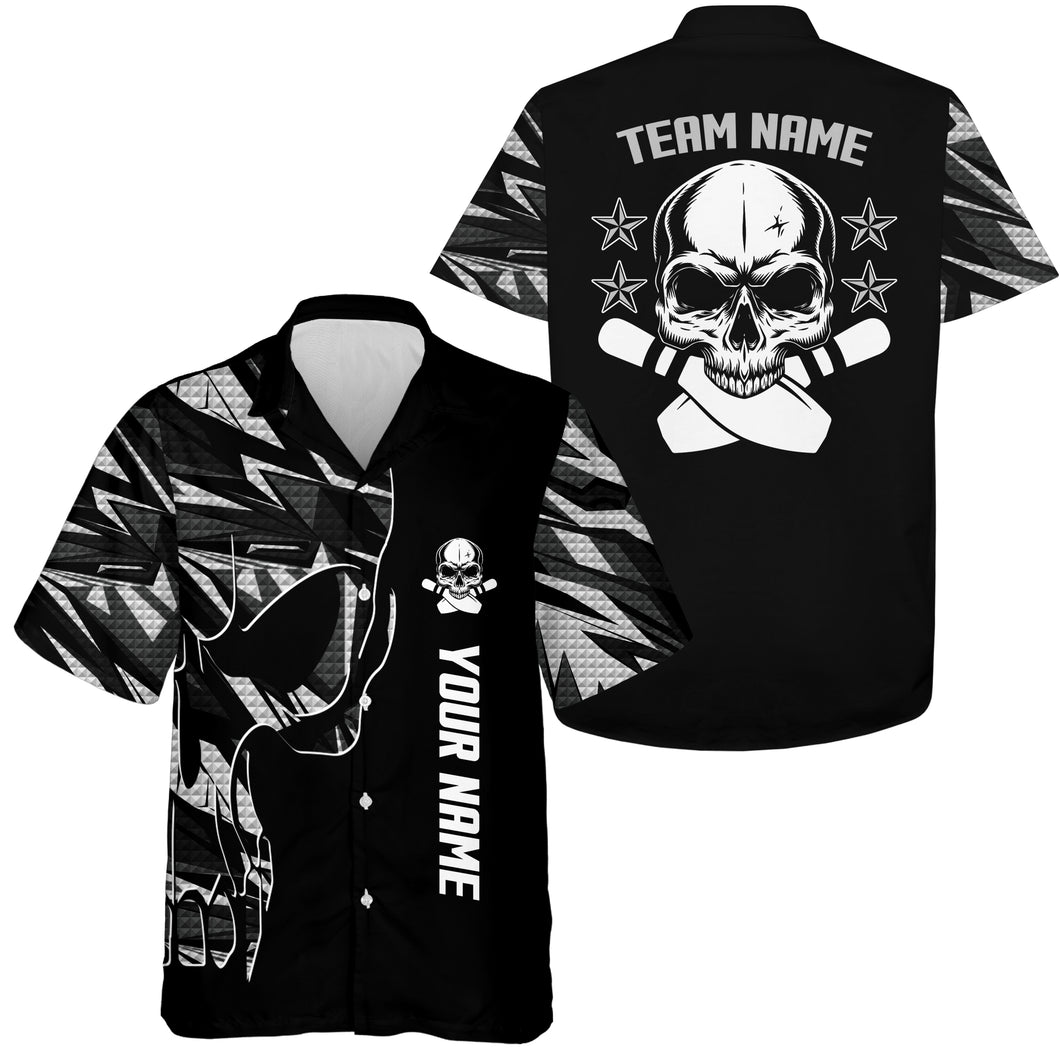 Bowling Hawaiian Shirt custom name and team name Skull Bowling, team bowling shirts | White NQS4553