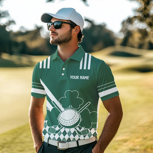 Green and White argyle shamrock St Patrick 's Day Men golf polo shirts Custom men golf clothing NQS9384