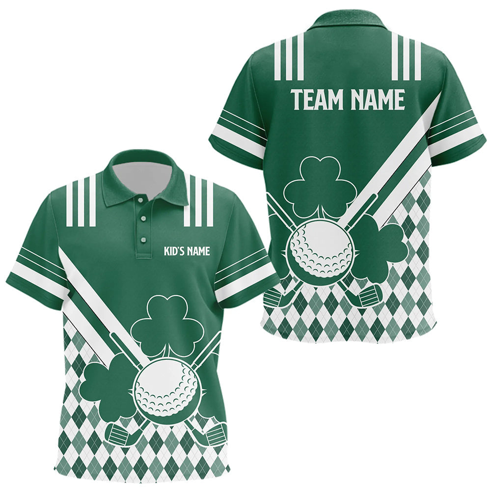 Green and White argyle shamrock St Patrick's Day Kid golf polo shirts Custom Kid golf clothing NQS9384