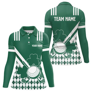 Green and White argyle shamrock St Patrick's Day Women golf polo shirts Custom Women golf clothing NQS9384