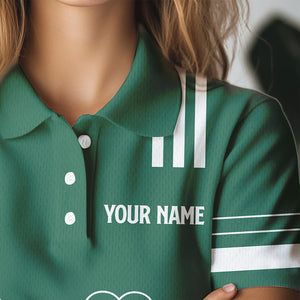 Green and White argyle shamrock St Patrick's Day Women golf polo shirts Custom Women golf clothing NQS9384