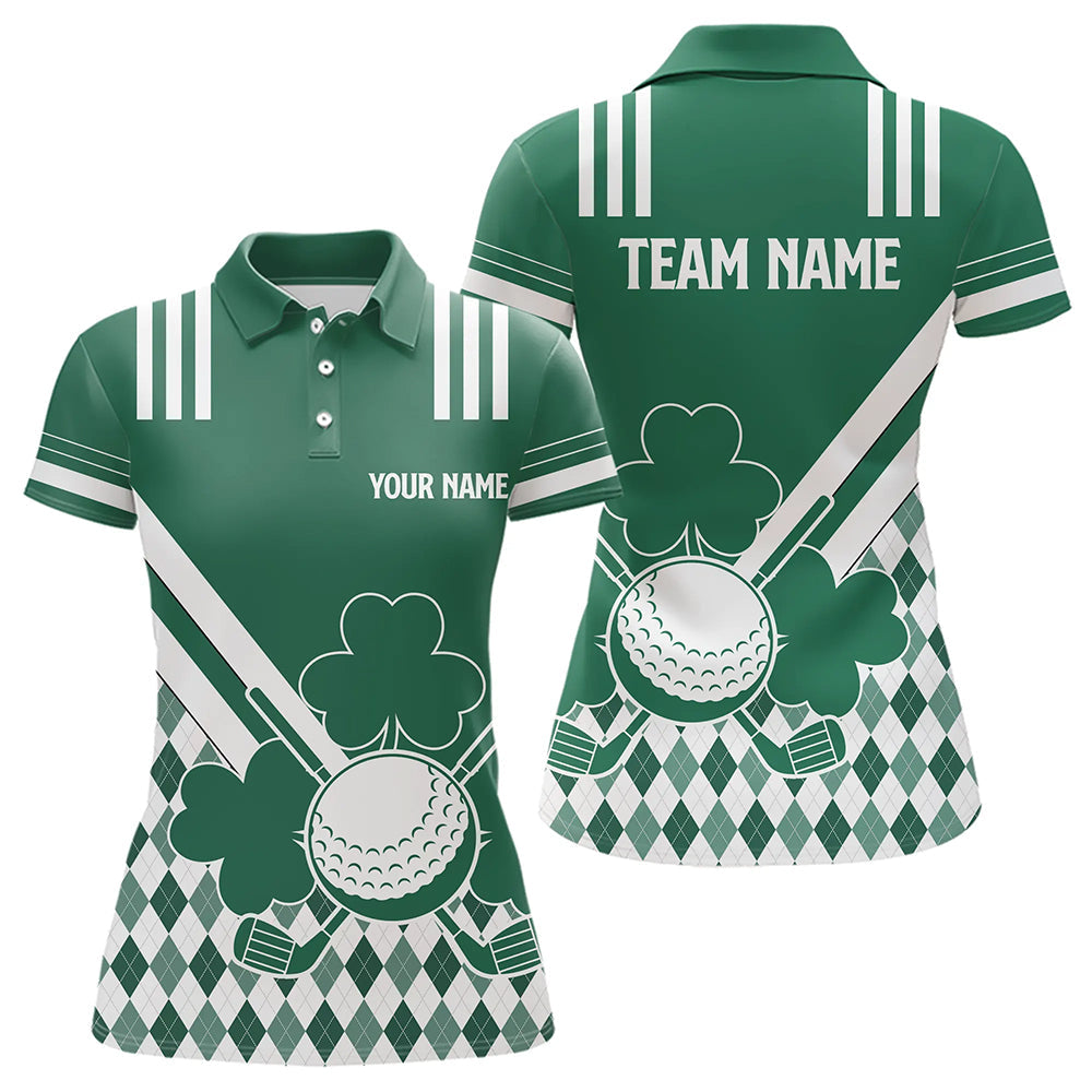 Green and White argyle shamrock St Patrick's Day Women golf polo shirts Custom Women golf clothing NQS9384