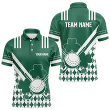 Load image into Gallery viewer, Green and White argyle shamrock St Patrick &#39;s Day Men golf polo shirts Custom men golf clothing NQS9384