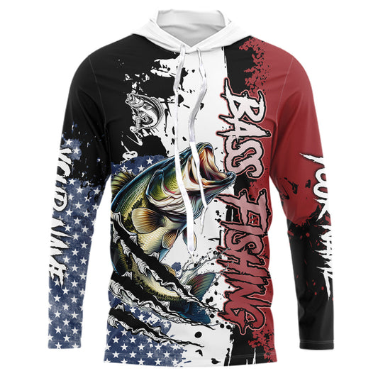 Red, white and blue Largemouth Bass fishing American Flag Custom patriotic Bass fishing shirts NQS9530
