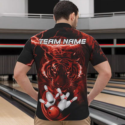 Personalized Red Lightning Thunder Storm Tiger Bowling Shirts For Men Custom Bowling Team Jerseys NQS9683