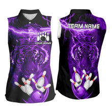 Load image into Gallery viewer, Personalized Purple Lightning Thunder Tiger Bowling Sleeveless Polo Shirt Custom Bowling Team Jersey NQS9684