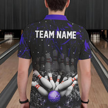 Load image into Gallery viewer, Personalized Black and Purple Camo Bowling Polo, Quarter Zip Shirts For Men Custom Bowling Team Jersey NQS9687