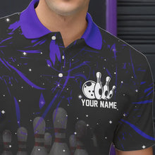 Load image into Gallery viewer, Personalized Black and Purple Camo Bowling Polo, Quarter Zip Shirts For Men Custom Bowling Team Jersey NQS9687
