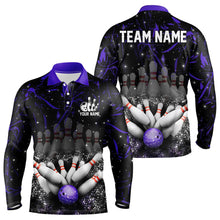 Load image into Gallery viewer, Personalized Black and Purple Camo Bowling Polo, Quarter Zip Shirts For Men Custom Bowling Team Jersey NQS9687