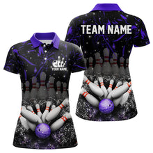 Load image into Gallery viewer, Personalized Black &amp; Purple Camo Bowling Polo, Quarter Zip Shirt For Women Custom Bowling Team Jersey NQS9687