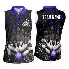 Load image into Gallery viewer, Personalized Black &amp; Purple Camo Women Bowling Sleeveless Polo Shirt Custom Bowling Team Jersey NQS9687