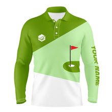 Load image into Gallery viewer, Mens golf polo shirts custom lime green and white golf apparel for men, golfing gifts NQS7630