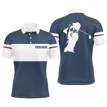 Load image into Gallery viewer, Blue and white Mens golf polo shirt custom golf attire for men, cool golf gifts NQS7825
