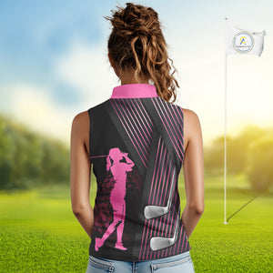 Black and pink Women Sleeveless polo shirt custom golf clubs team golf shirts, golf tops for ladies NQS10117