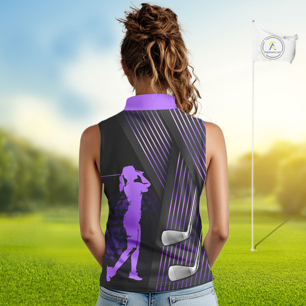 Black and purple Women Sleeveless polo shirt custom golf clubs team golf shirts, golf tops for ladies NQS10118