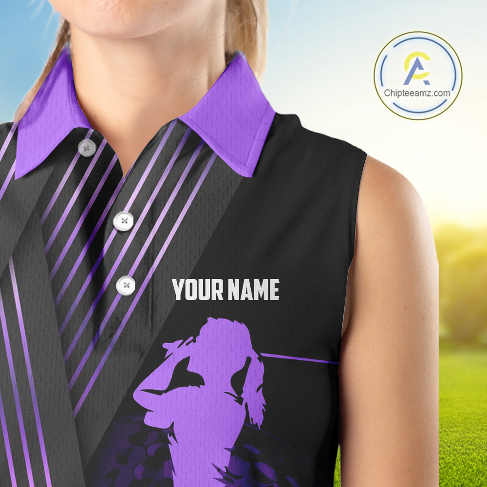 Black and purple Women Sleeveless polo shirt custom golf clubs team golf shirts, golf tops for ladies NQS10118