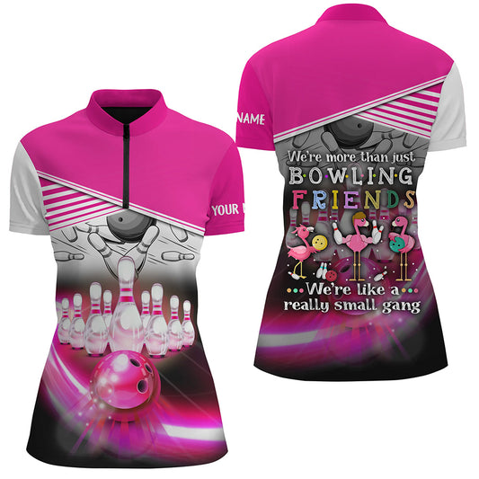 Custom pink bowling shirt for women – personalized team jersey front view