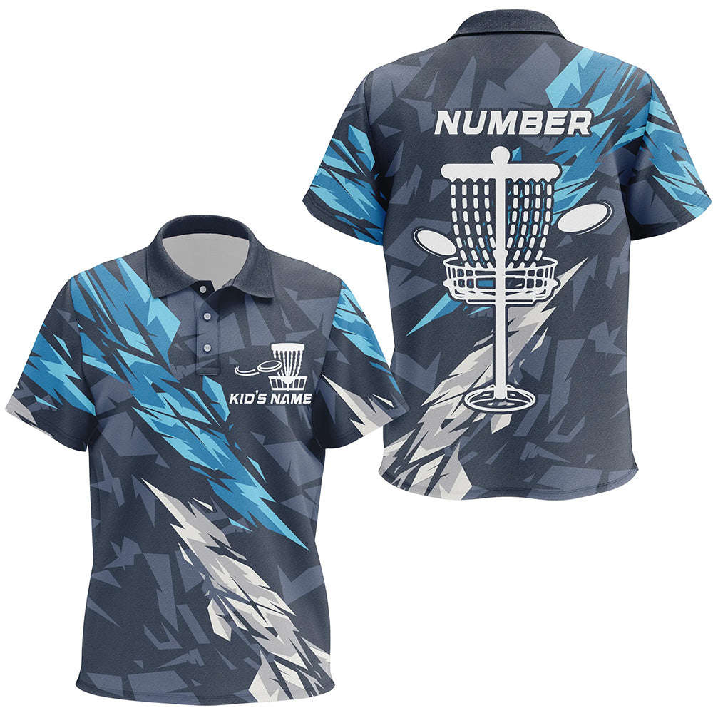 Blue camo Disc golf basket custom team disc golf polo shirt for Kid, disc golf attire NQS8059