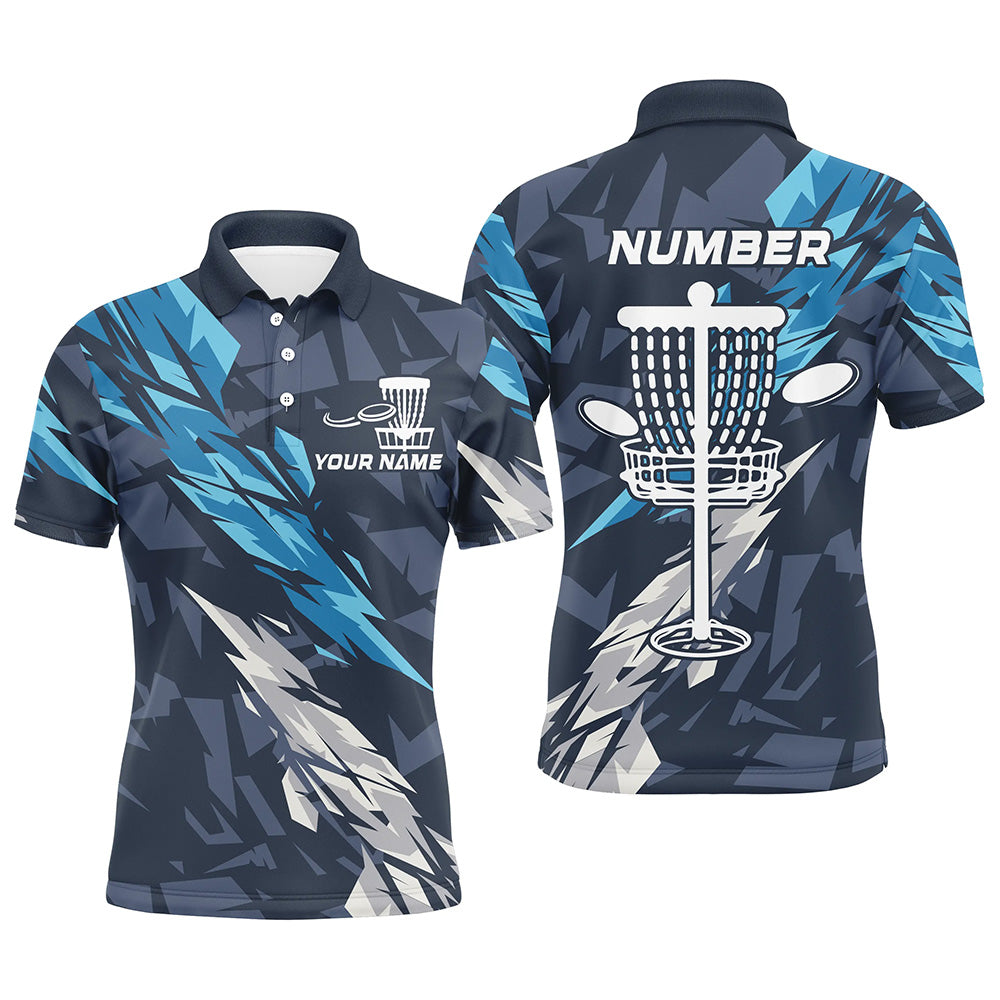 Blue camo Disc golf basket custom team disc golf polo shirt for Men, disc golf attire NQS8059