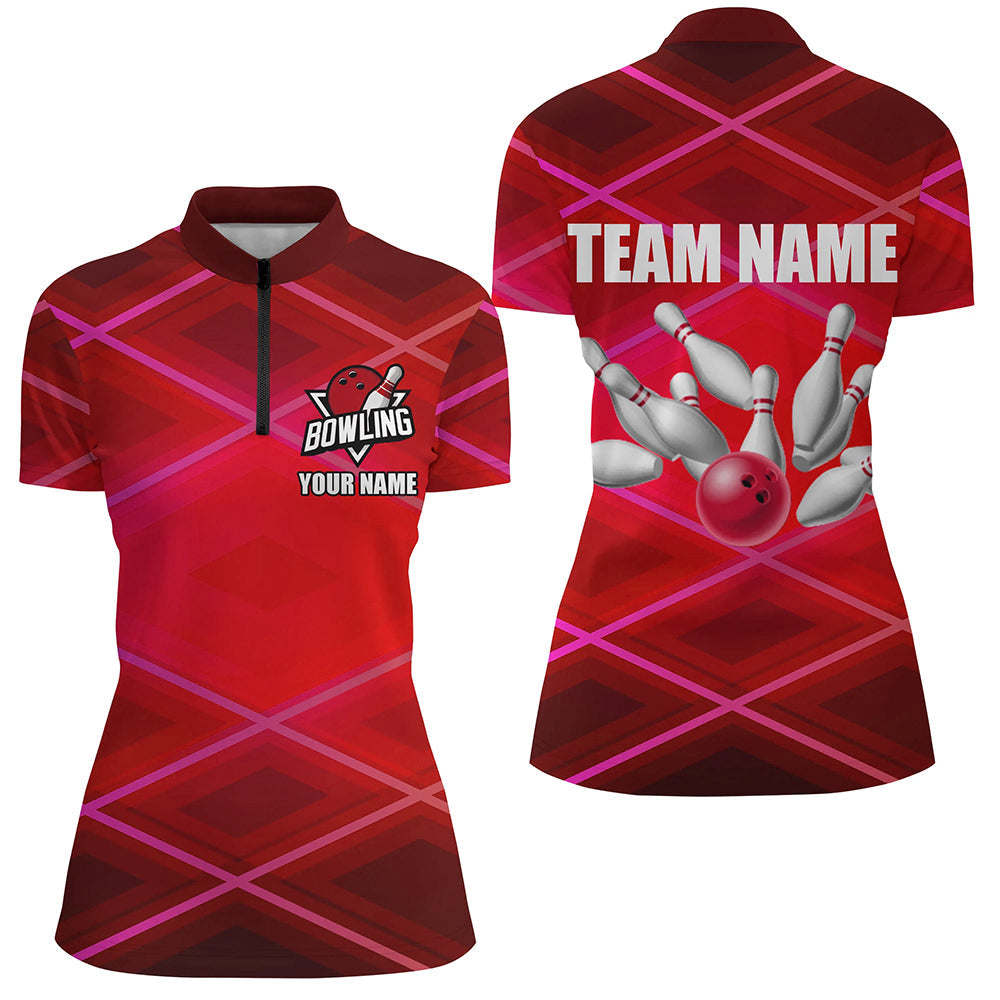 Womens bowling shirt Custom neon red bowling team league jerseys, gifts for bowlers NQS8714