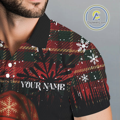 Black and Red Plaid Christmas pattern Skull Mens Polo Shirt Custom Golf outfit For Men, golfing gifts NQS11058