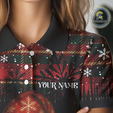 Load image into Gallery viewer, Black and Red Plaid Christmas pattern Skull Women Polo Shirt Custom Ladies Golf outfit, golfing gifts NQS11058
