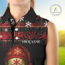Load image into Gallery viewer, Black and Red Plaid Christmas pattern Skull Sleeveless Polo Shirt Custom Ladies Golf outfits NQS11058