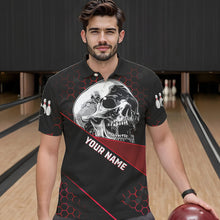 Load image into Gallery viewer, Black And Red Skull Bowling Shirts For Men Custom Bowling Team League Jersey, Gift For Bowlers NQS9386