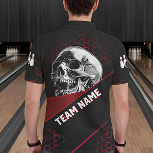 Black And Red Skull Bowling Shirts For Men Custom Bowling Team League Jersey, Gift For Bowlers NQS9386