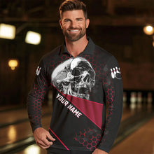 Load image into Gallery viewer, Black And Red Skull Bowling Shirts For Men Custom Bowling Team League Jersey, Gift For Bowlers NQS9386