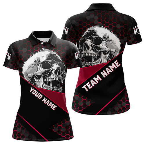 Black And Red Skull Bowling Shirts For Women Custom Bowling Team League Jersey, Gift For Bowlers NQS9386